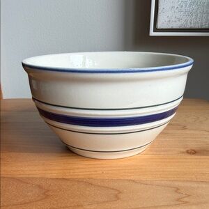 Vintage Tienshan Country Crock Stoneware ONE Bowl Blue Green Stripe Farmhouse 6"